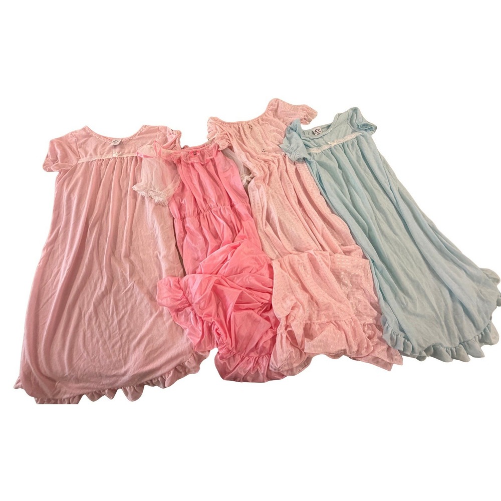 VTG Girls Nightgown Lot 4pc Pink Pastel Cottagecore Edie Bee Jackies Sz 14-16